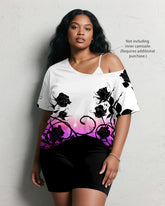 Women's Plus Size Vintage Gradient Rose Silhouette Print Short Sleeve Shorts Suit